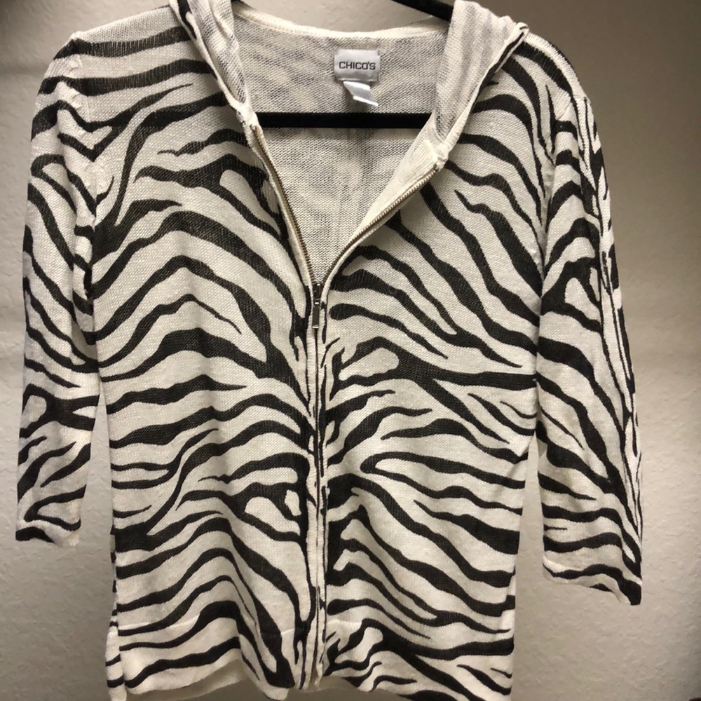 Chico's Linen Zip Hooded Top Animal Print Sz Small